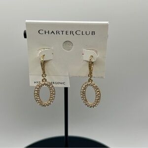Charter Club - Gold Matte Hammered Pave Dangle Earrings